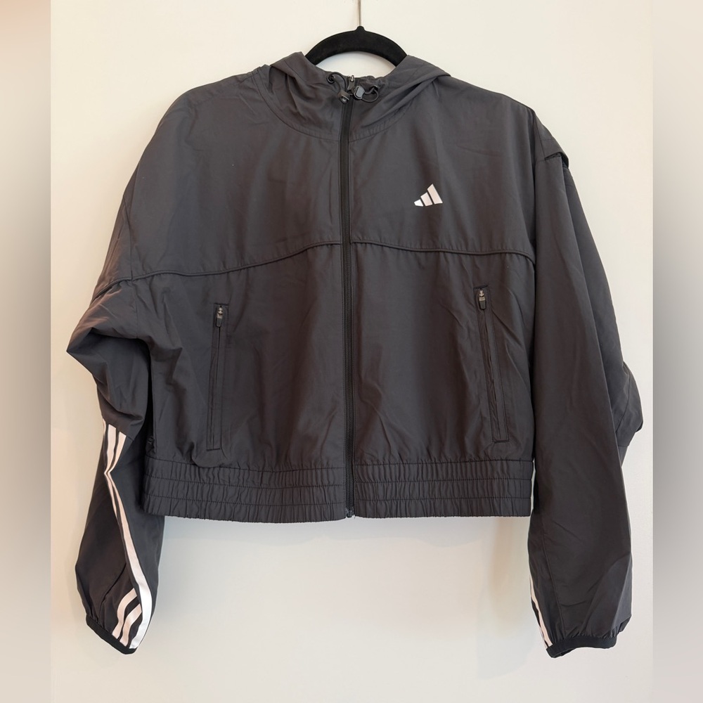 Adidas Cropped Hooded Jacket with White Stripes